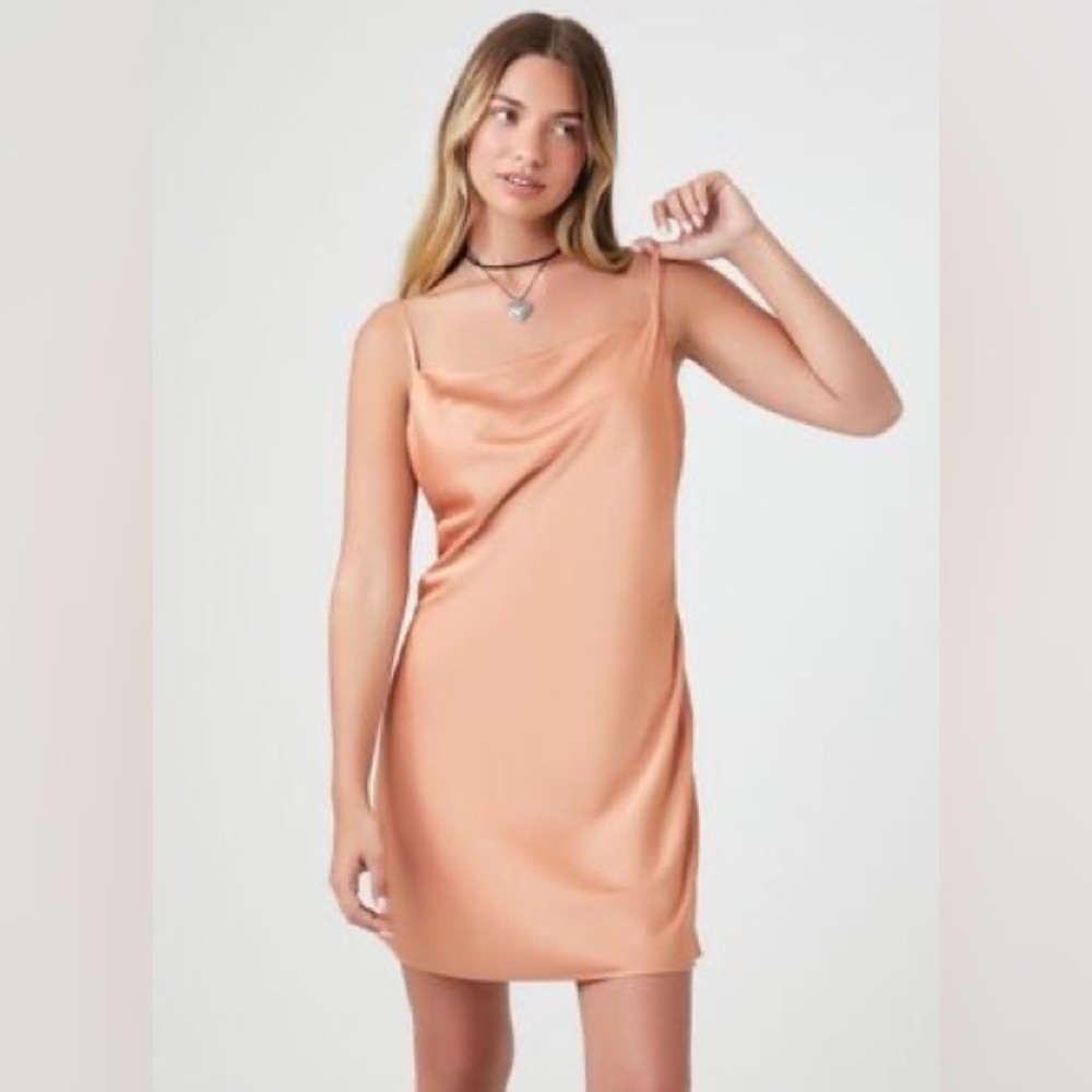 Satin cowl mini slip dress
